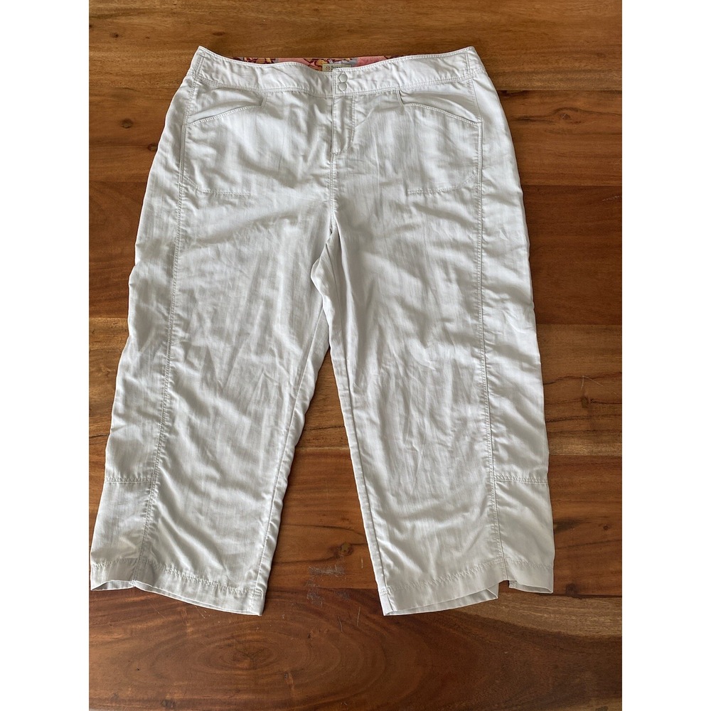 Royal Robbins Pants Women 12 Beige Capri Cropped Travel Hiking Zip Pockets‎